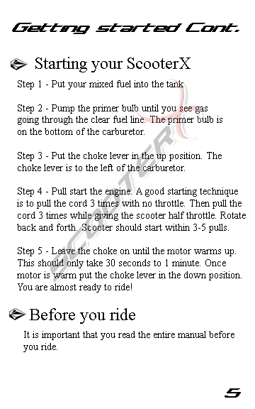 ScooterX X-Racer Instruction Manual Page 5